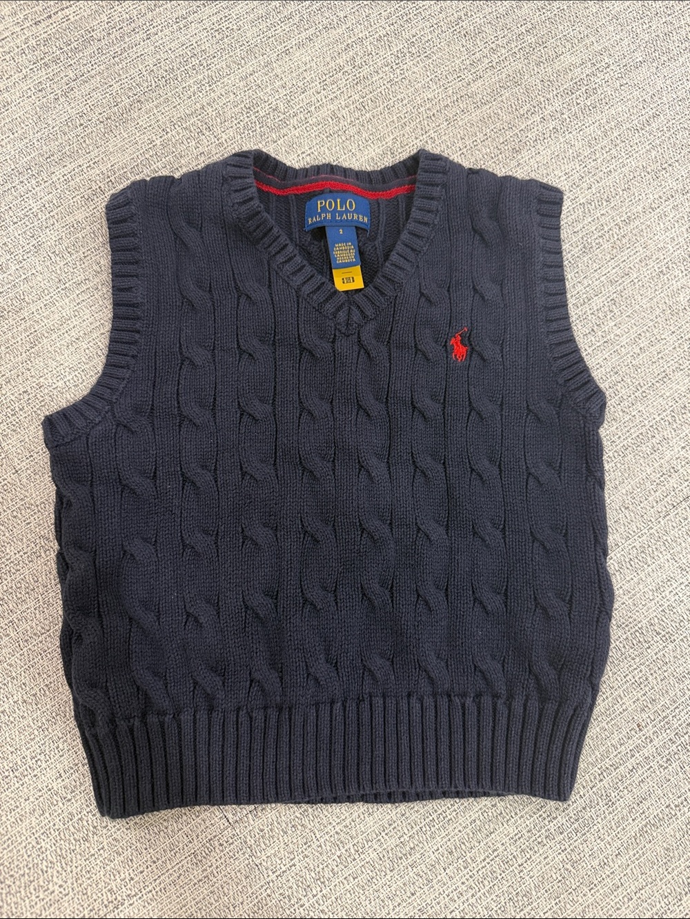 Polo by Ralph Lauren Navy Cable-Knit V-Neck Sweater Vest with Red Pony